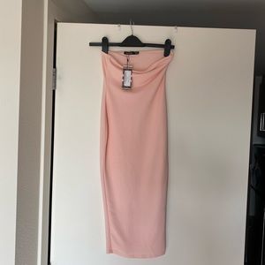 BooHoo pink strapless dress